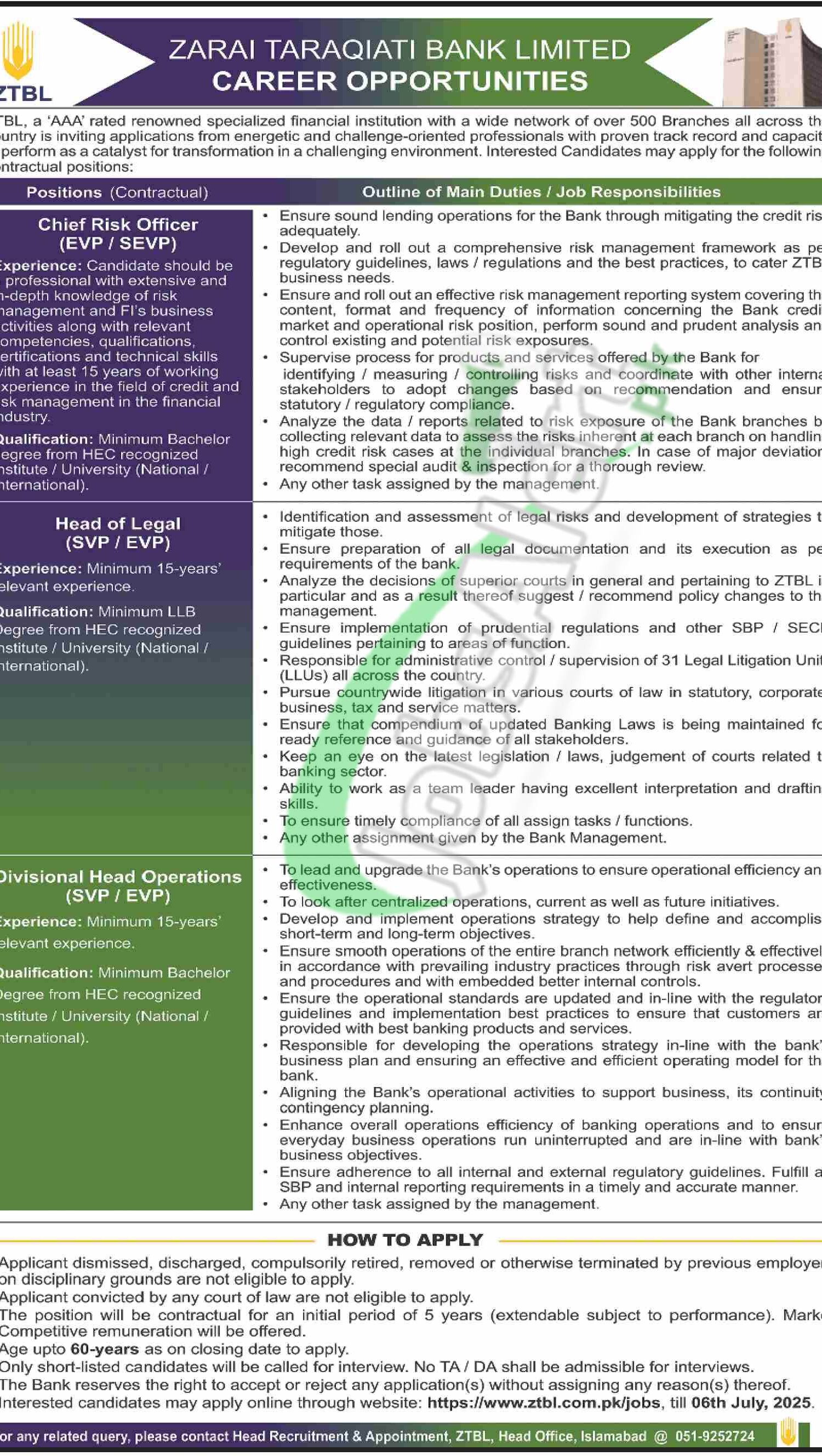 Zarai Taraqiati Bank Limited Jobs