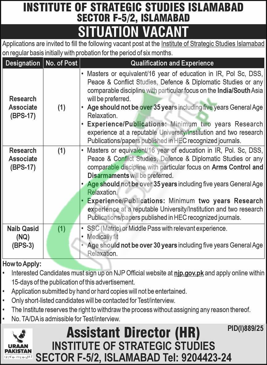Institute of Strategic Studies Islamabad Jobs