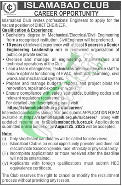 Islamabad Club Jobs