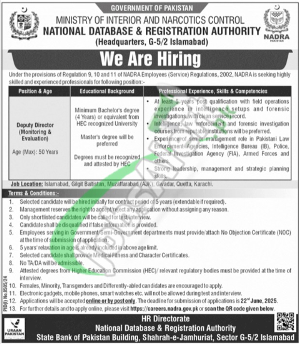 nadra islamabad jobs