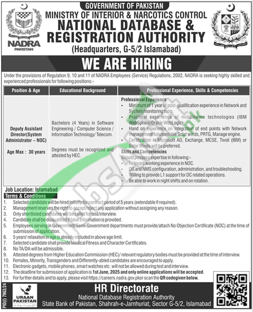 NADRA Islamabad Jobs