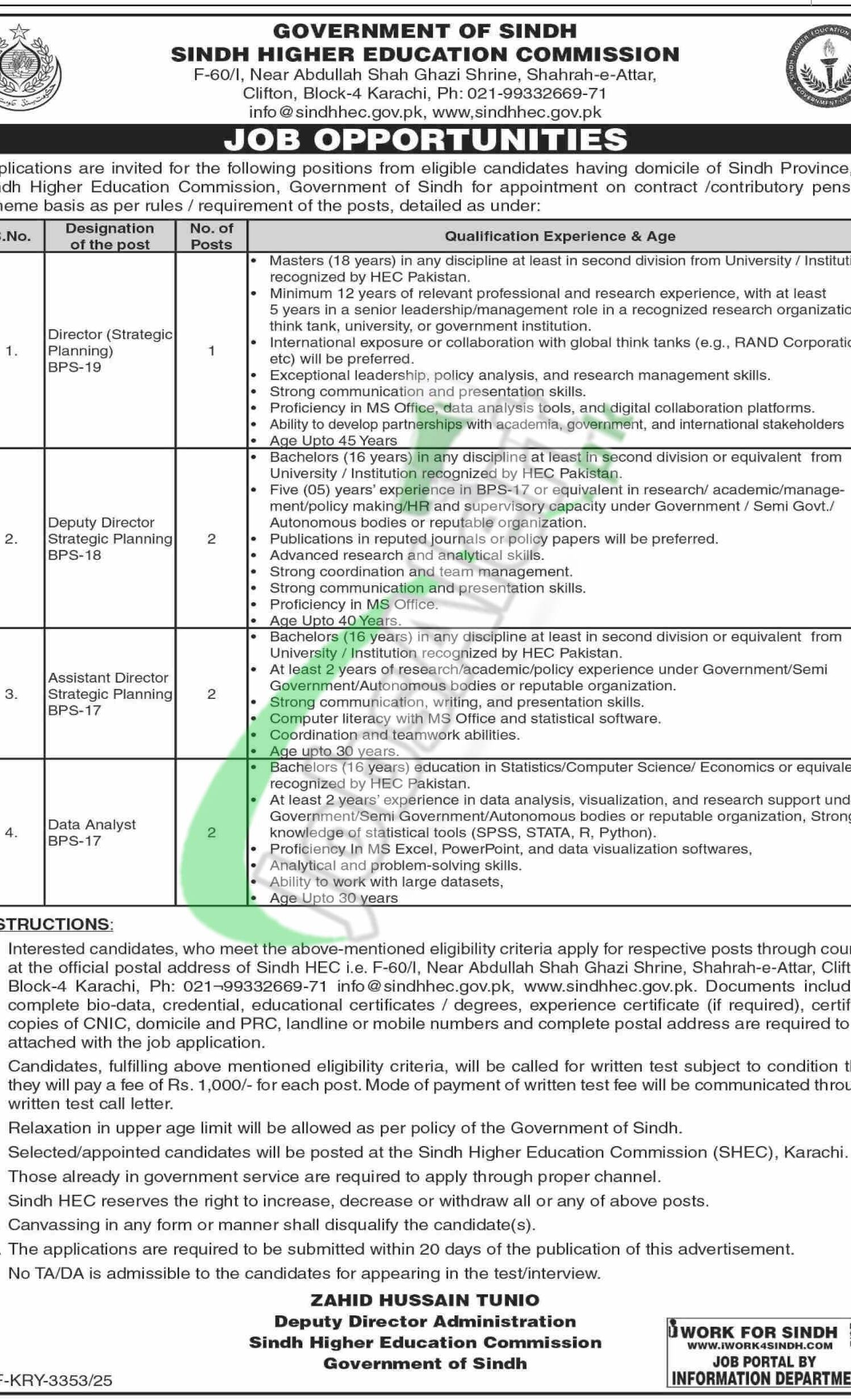 Sindh Higher Education Commission Jobs 2025 Application Form Sindh Higher Education Commission Jobs
