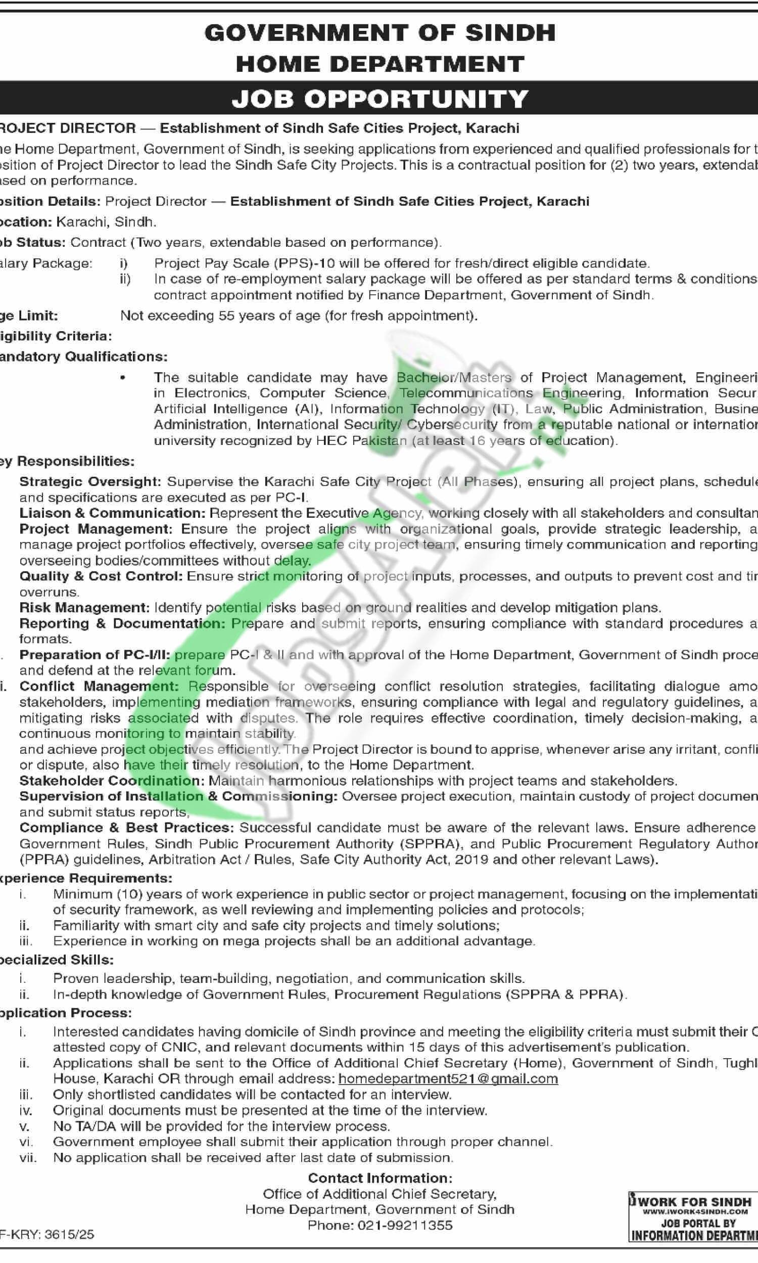 Home Department Sindh Jobs 2025 Safe City Project Latest Advertisement Home Department Sindh Jobs