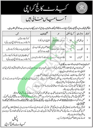 Cadet College Karachi Jobs