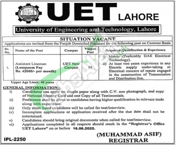 UET Lahore Careers