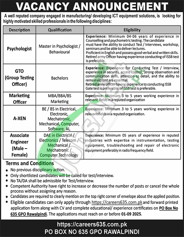 PO Box 635 Rawalpindi Jobs