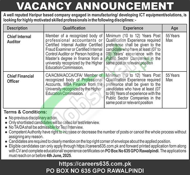 PO Box 635 GPO Rawalpindi Jobs