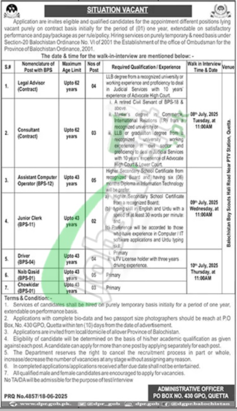 PO Box No 430 GPO Quetta Jobs 2025 for Current Advertisement Latest PO Box 430 GPO Quetta Jobs