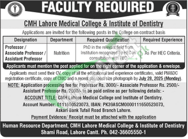 CMH Medical College & Institute of Dentistry Lahore Jobs