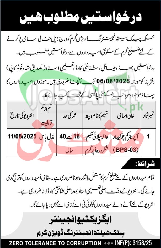 Public Health Engineering Kurram Jobs
