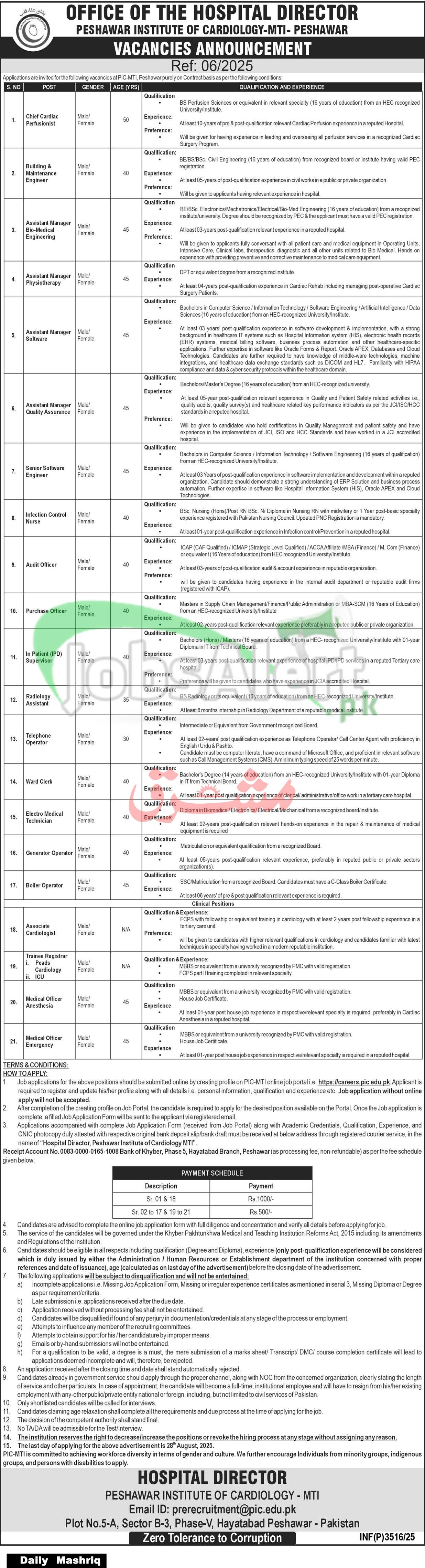 PIC Peshawar Jobs