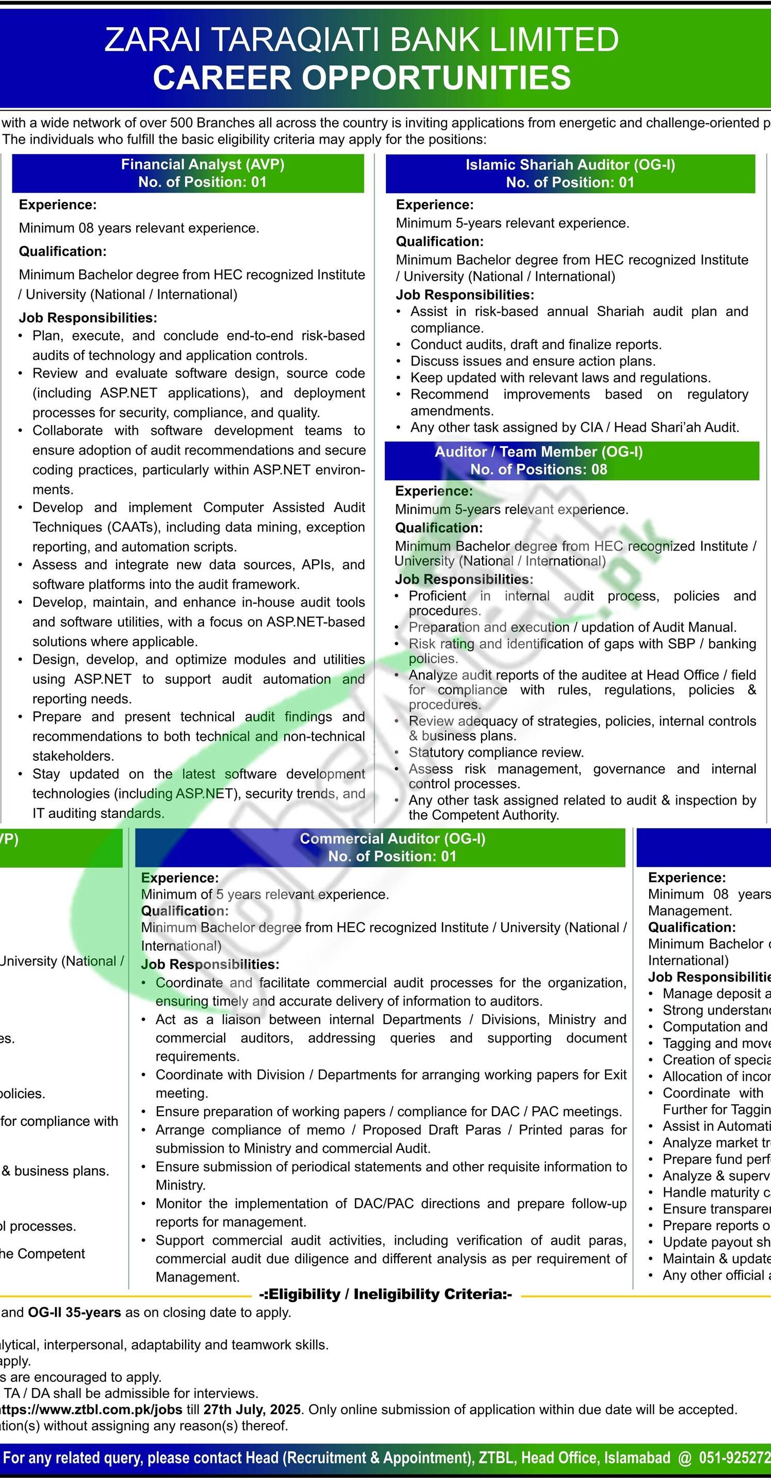 Join Zarai Taraqiati Bank Limited