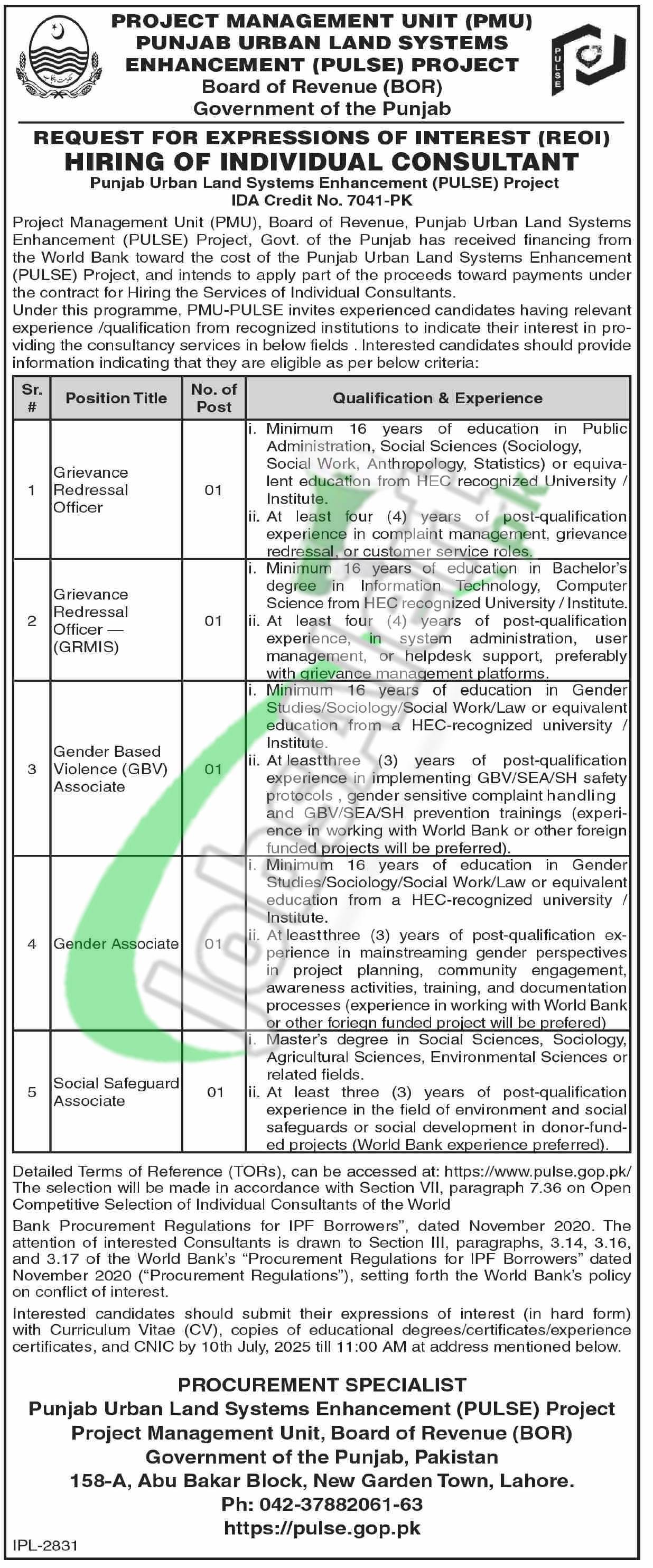 Board of Revenue Punjab Jobs