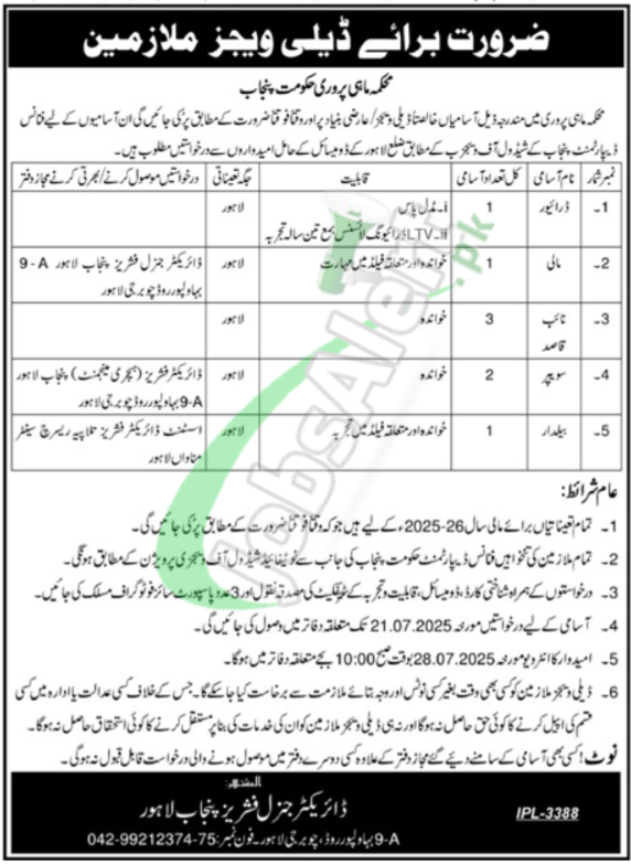 Fisheries Department Punjab Jobs