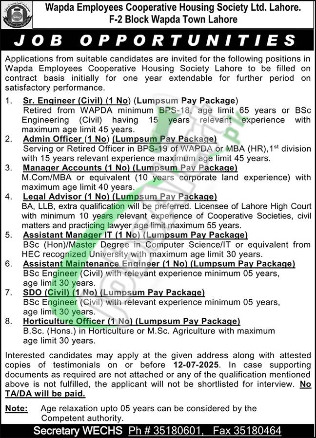 WECHS Lahore Jobs