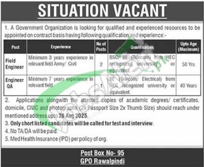 PO Box 95 GPO Rawalpindi Jobs