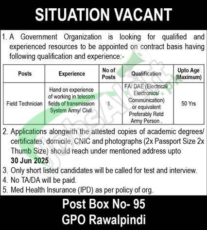 PO Box 95 GPO Rawalpindi Jobs
