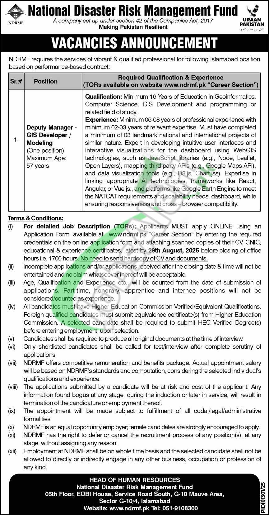 National Disaster Risk Management Fund Jobs