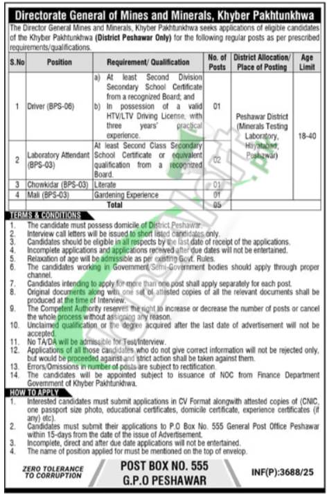 PO Box 555 Peshawar Jobs