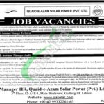 Quaid e Azam Solar Power Company Pvt Ltd Lahore Jobs