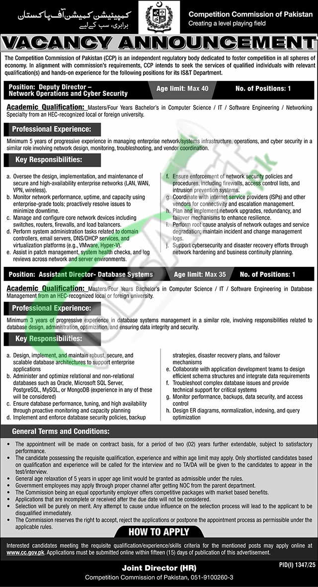Competition Commission of Pakistan Jobs