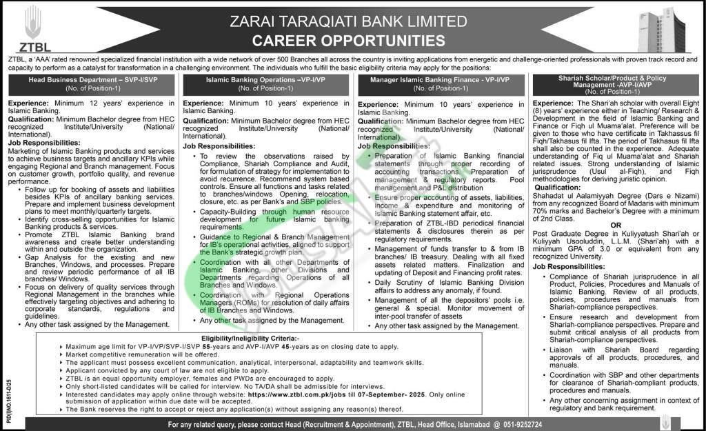Join Zarai Taraqiati Bank Limited