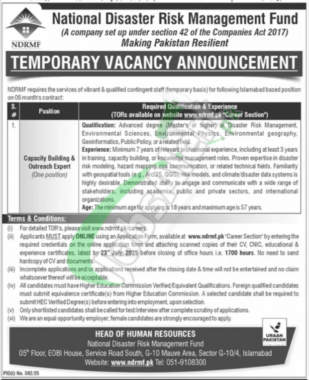National Disaster Risk Management Fund Jobs