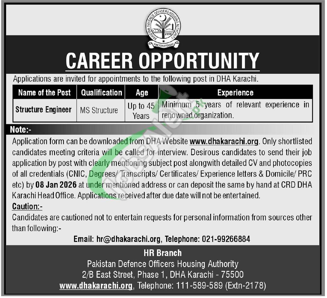 DHA Karachi Careers 2026 Defence Housing Authority Online Apply DHA Karachi Careers