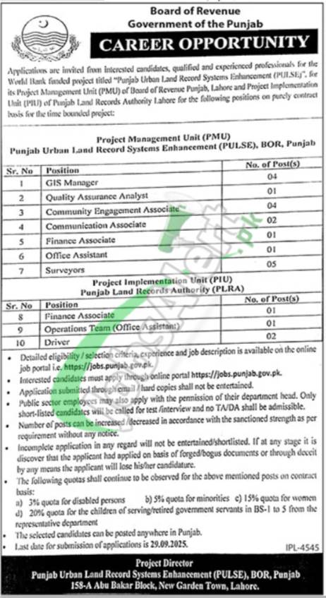 Board of Revenue Punjab Jobs