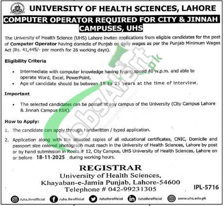 Application Form UHS Lahore Jobs 2025 University of Health Sciences UHS Lahore Jobs