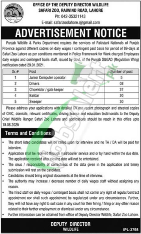 Punjab Wildlife & Parks Department Jobs