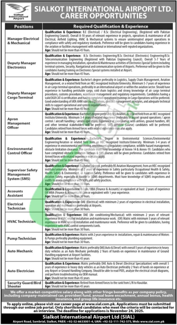 Sialkot International Airport Jobs