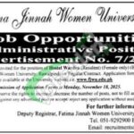 Application Form FJWU Jobs 2025 Rawalpindi Fatima Jinnah Women University FJWU Jobs