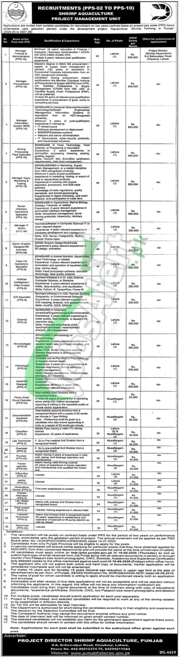 Fisheries Department Punjab Jobs