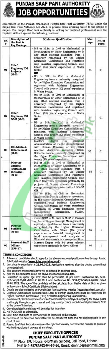 Punjab Saaf Pani Authority Jobs