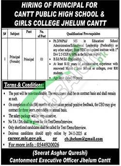 Jhelum Cantonment Board Jobs