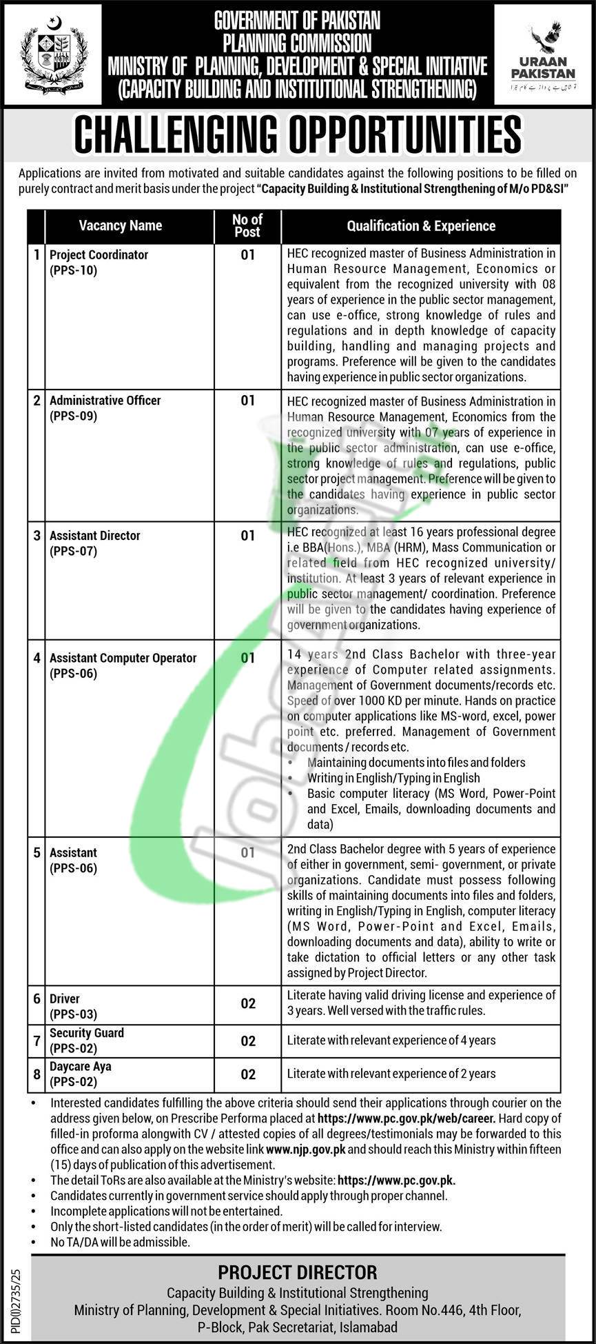 Ministry of Planning Development & Special Initiatives Jobs