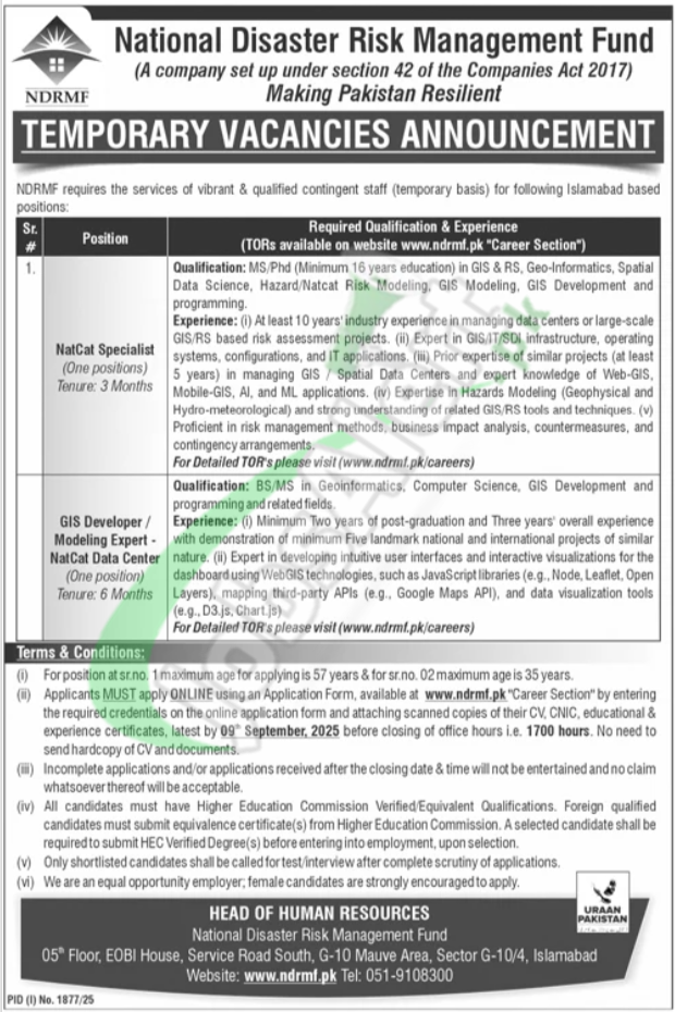 National Disaster Risk Management Fund Jobs