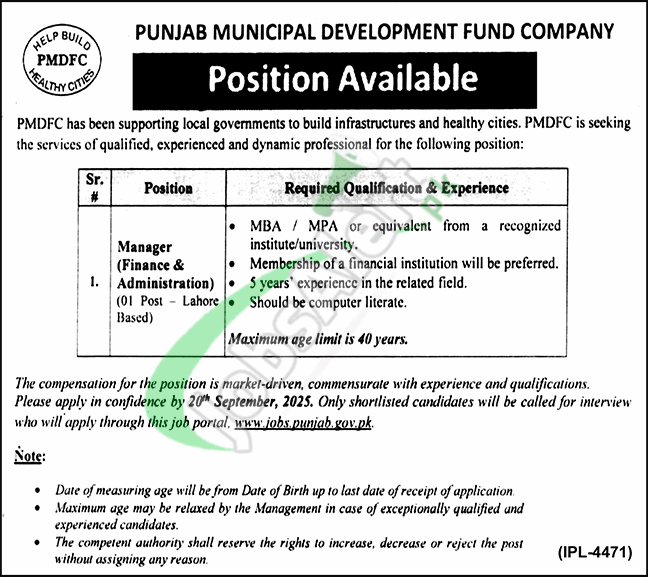 PMDFC Punjab Jobs