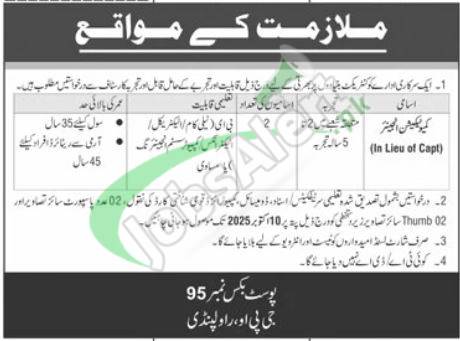 PO Box 95 GPO Rawalpindi Jobs