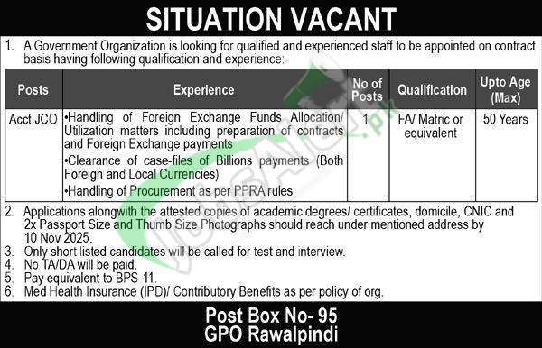 Latest Public Sector Jobs 2025 | PO Box 95 GPO Rawalpindi PO Box 95 GPO Rawalpindi Jobs