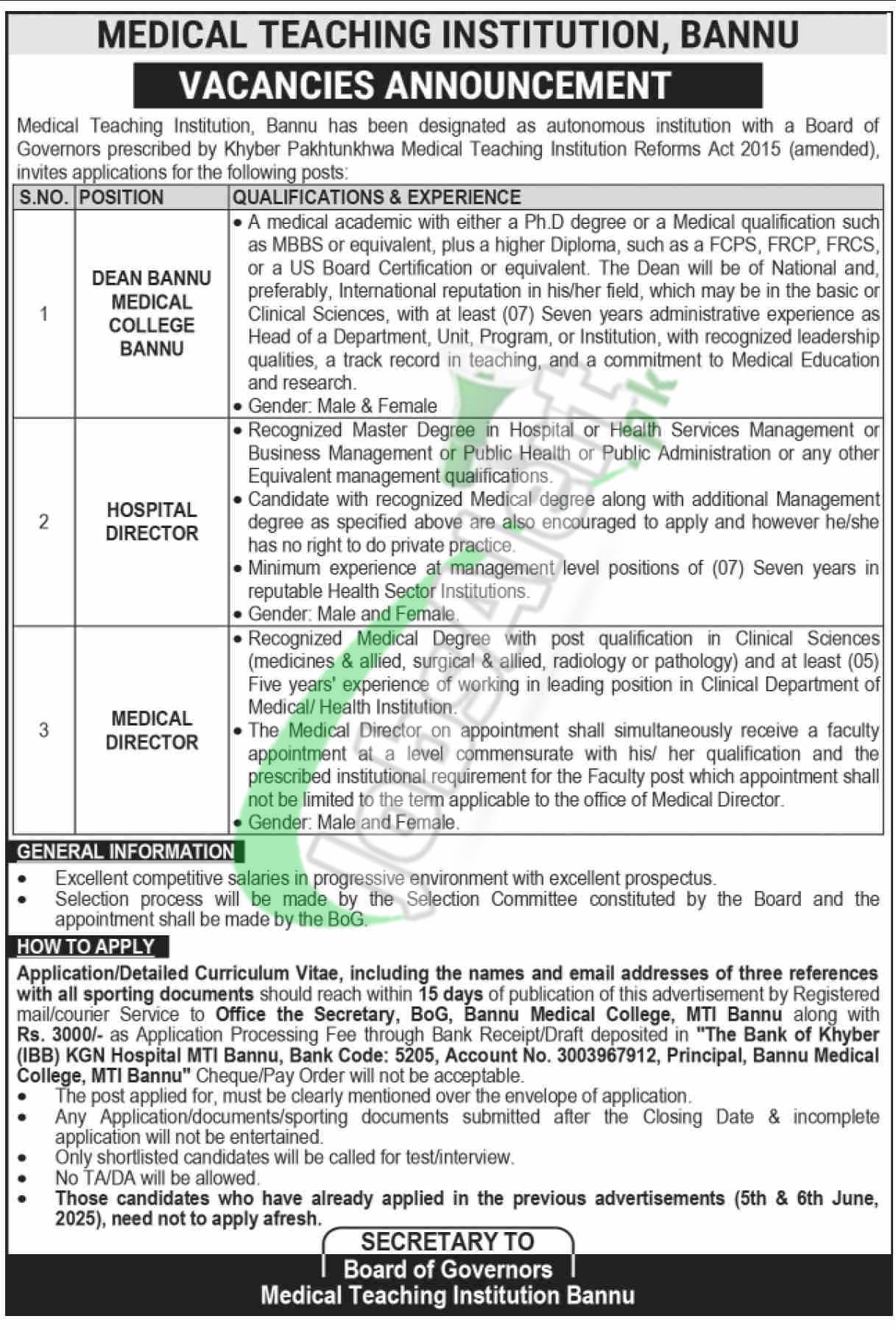 Medical Teaching Institution Bannu Jobs 2025 Advertisement Latest Medical Teaching Institution Bannu Jobs