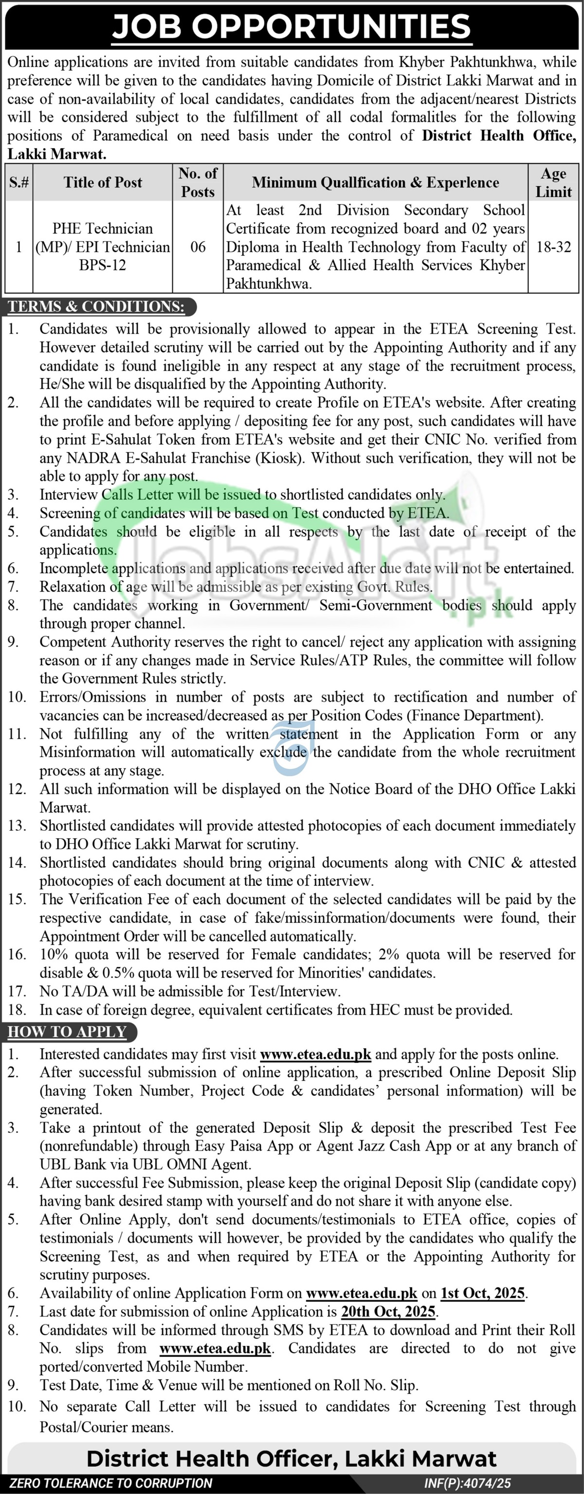 District Health Officer Lakki Marwat Jobs