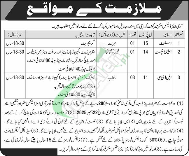Join Army Air Defence Centre Malir Cantt Karachi Jobs 2025 Apply Last Date Army Air Defence Centre Malir Cantt Karachi Jobs