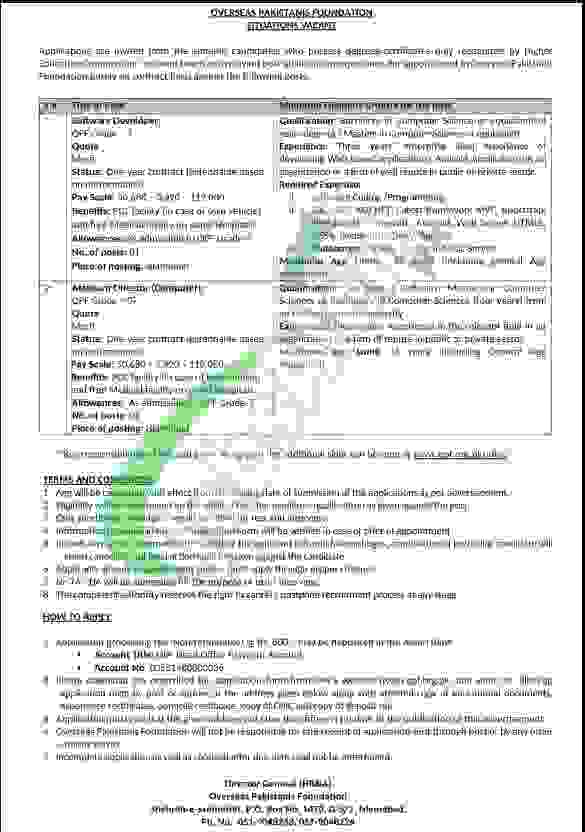 Application Form OPF Jobs Advertisement 2026 Overseas Pakistanis Foundation OPF Jobs Advertisement
