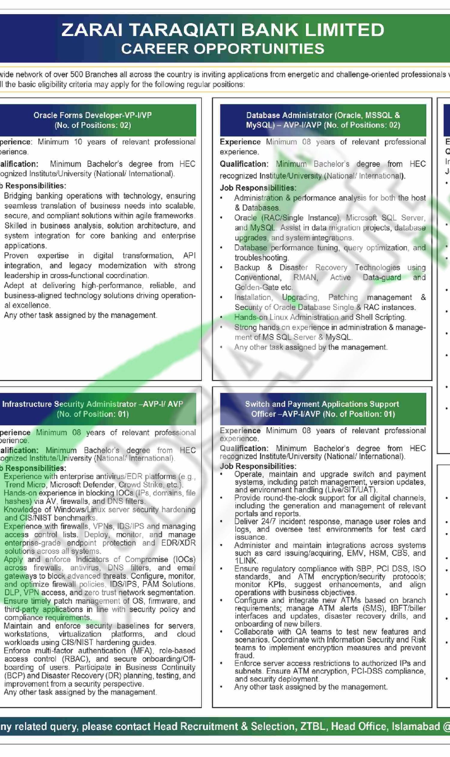 Apply Online ZTBL Careers 2026 Zarai Taraqiati Bank Limited ZTBL Jobs