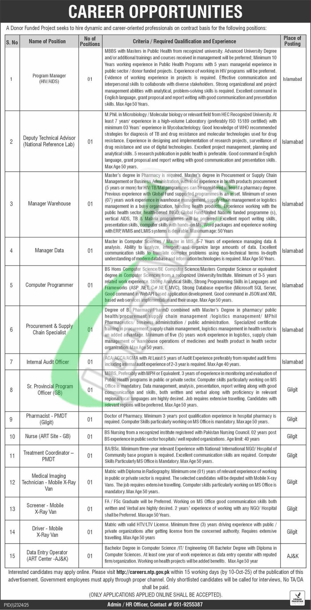 National TB Control Program Jobs