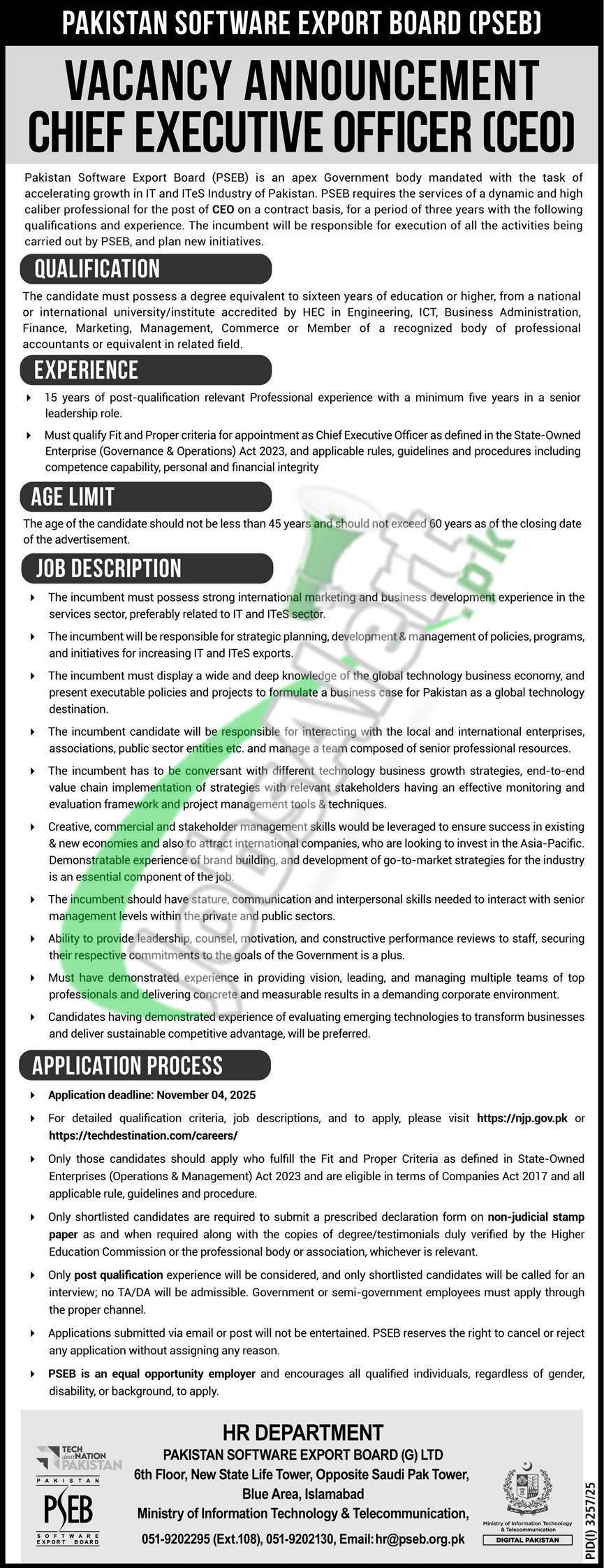 PSEB Jobs 2025 Pakistan Software Export Board Application Form Download PSEB Jobs