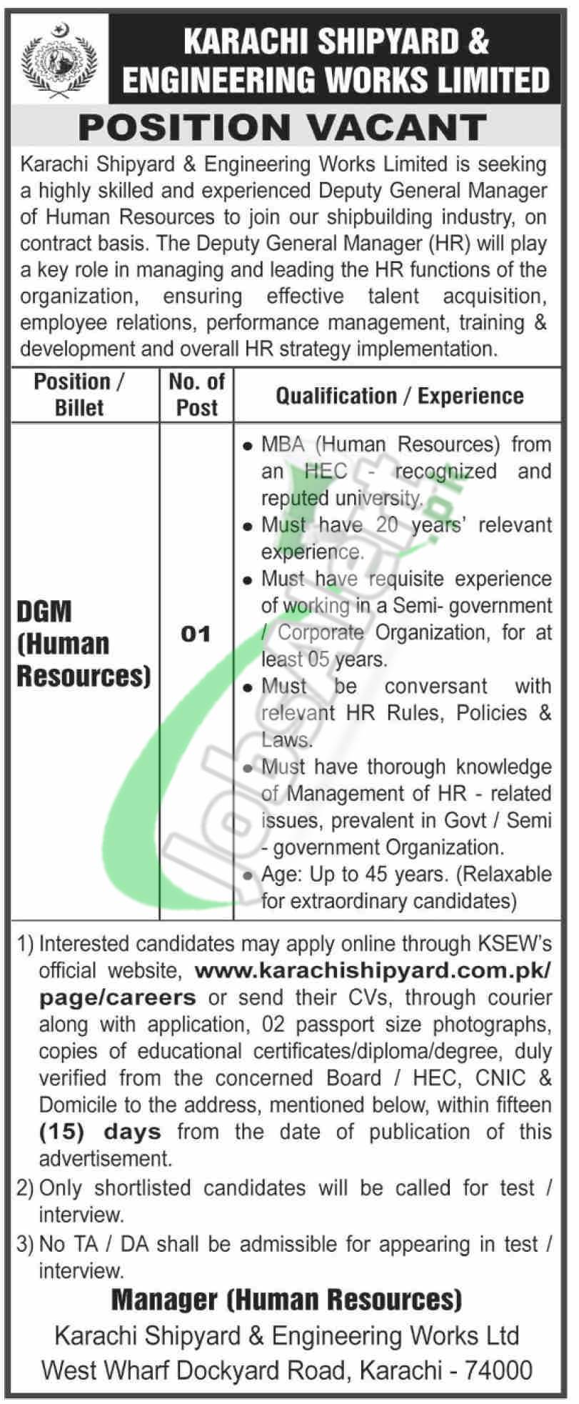 Karachi Shipyard and Engineering Works Careers