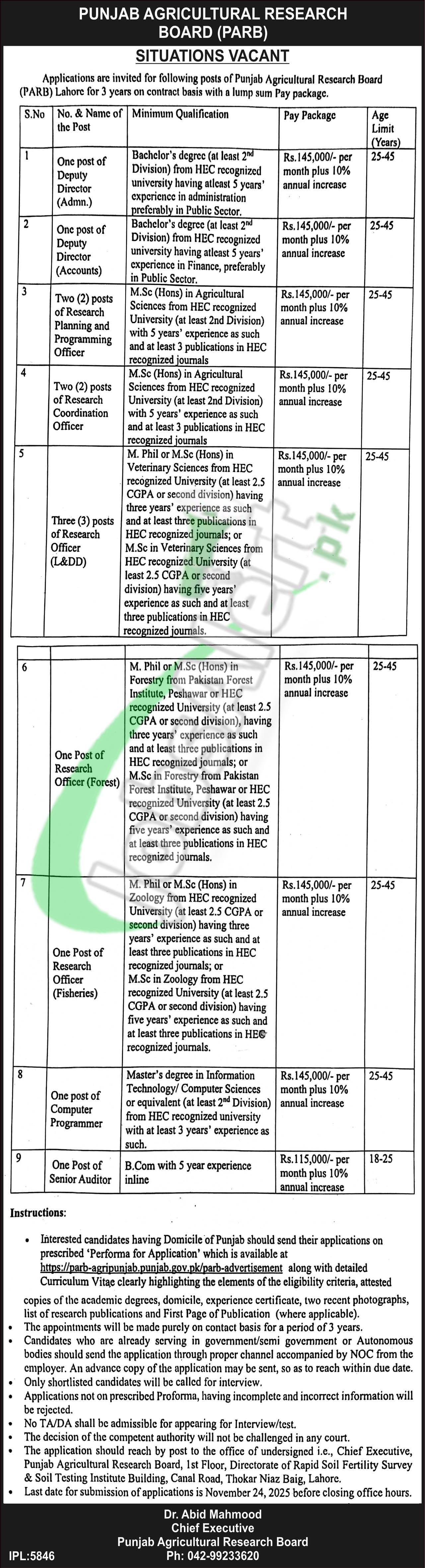 Punjab Agricultural Research Board Jobs 2025 PARB Latest Advertisement Punjab Agriculture Research Board Jobs